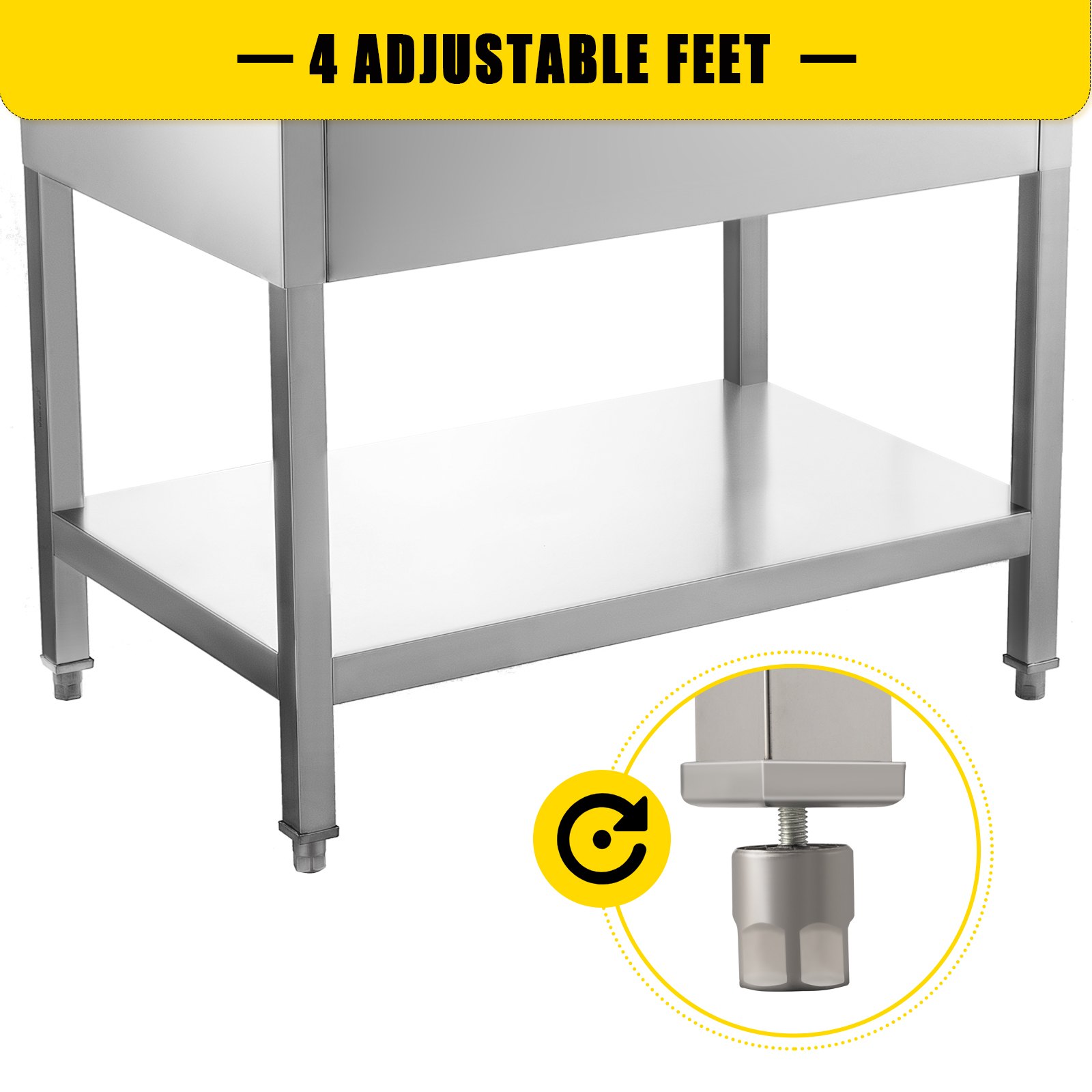 VEVOR Mesa de Trabajo Cocina Acero Inoxidable 610 x 914 x 850 mm con 2 Cajones