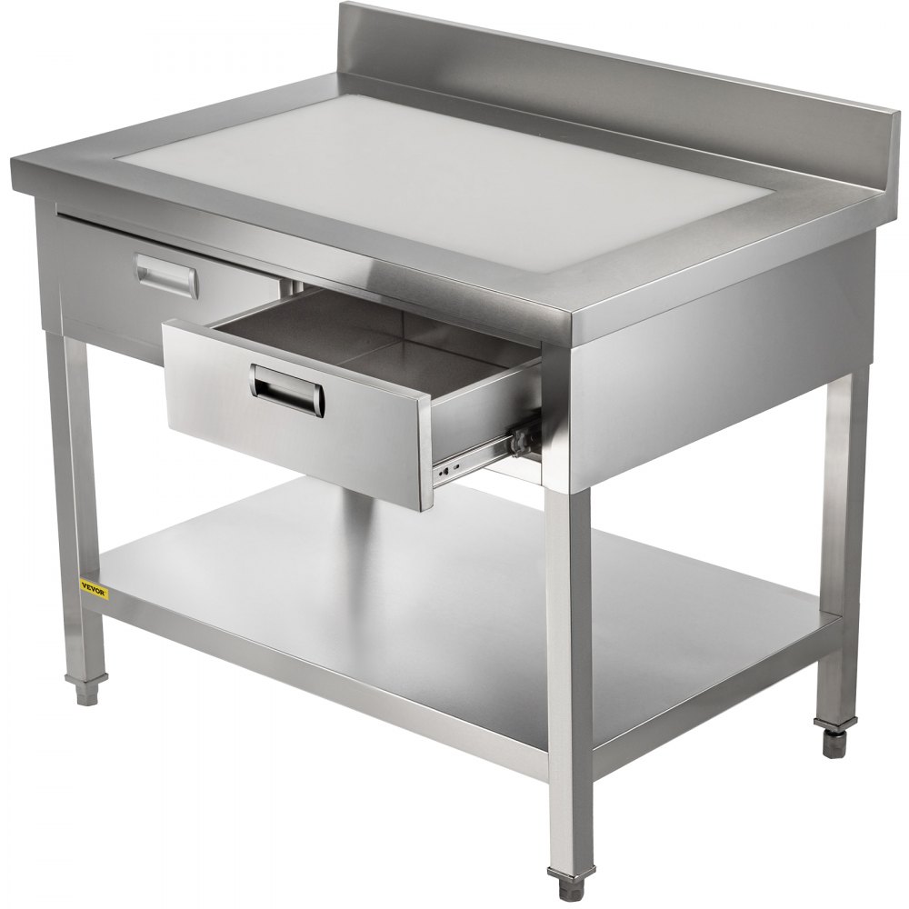 VEVOR Mesa de Trabajo Mesa de Cocina Mesa Acero Inoxidable 610 x 1220 x 850 mm con 2 Cajones Mesa De Preparación