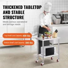VEVOR Mesa de Preparación Mesa De Trabajo Mesa De Cocina Mesa Acero Inoxidable 76 x 46 x 86 cm Tabla de Cocina Profesional Capacidad de Carga 100 kg