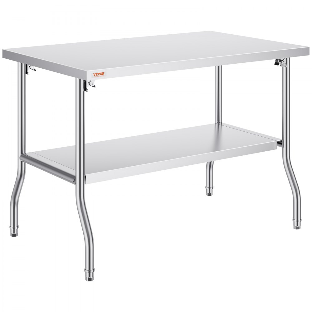 Mesa de trabajo comercial VEVOR con estante superior e inferior de acero inoxidable.
