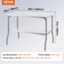 Mesa de trabajo comercial VEVOR con dimensiones 48 x 30 x 34 pulgadas y estante inferior.