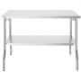 Mesa de trabajo comercial VEVOR con cubierta y estante inferior de acero inoxidable; resistente y duradera.