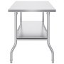 Mesa de trabajo comercial VEVOR de acero inoxidable con estante inferior y patas curvas.