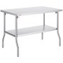 Mesa de trabajo comercial VEVOR con estante superior e inferior de acero inoxidable.
