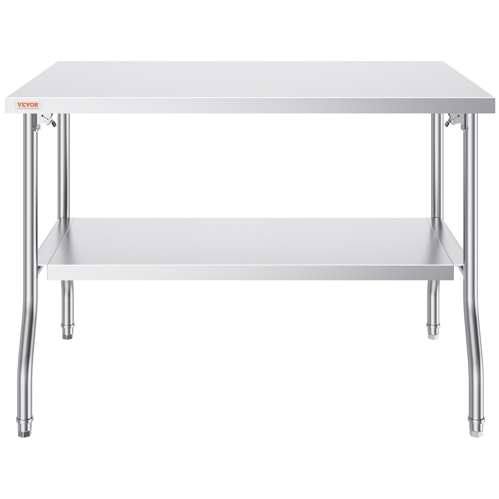 Mesa de trabajo comercial VEVOR con cubierta y estante inferior de acero inoxidable; resistente y duradera.