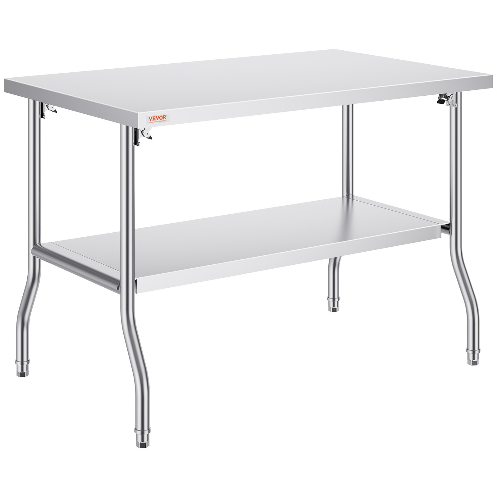 Mesa de trabajo comercial VEVOR con estante superior e inferior de acero inoxidable.
