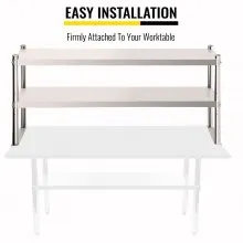 VEVOR Mesa De Preparación Mesa De Trabajo Mesa Acero Inoxidable Estante de Cocina Acero Inoxidable 12  x 60  Mesa de Cocina 2 Niveles