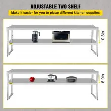 VEVOR Estante de cocina superior doble estante superior de acero inoxidable de doble nivel estante superior de doble cubierta de 72 x 12 pulgadas