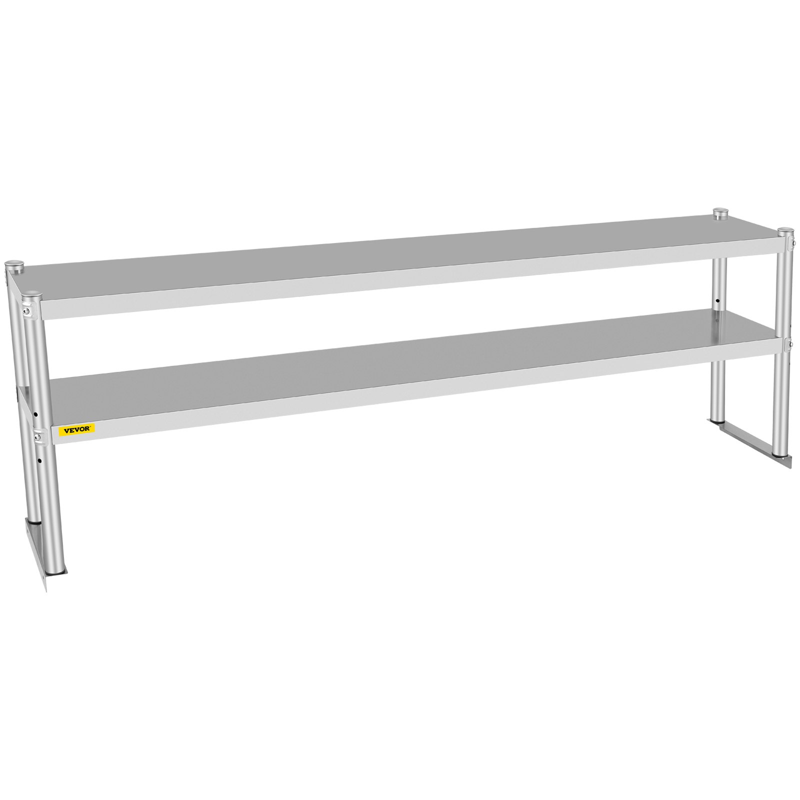 Estante doble VEVOR de acero inoxidable de dos niveles, 183 cm de largo x 30 cm de ancho, altura ajustable para mesas de preparación y trabajo en cocinas, restaurantes y talleres.