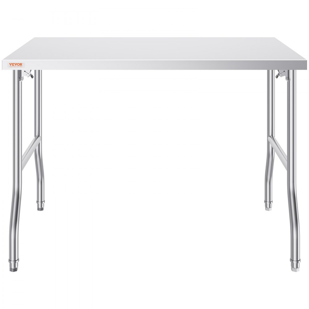 Mesa de preparación comercial plegable VEVOR con cubierta de acero inoxidable y patas resistentes.