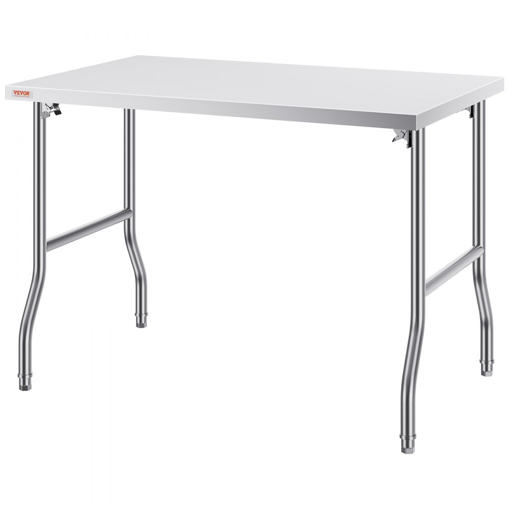 Mesa de preparación comercial plegable VEVOR con patas de acero inoxidable y tablero rectangular