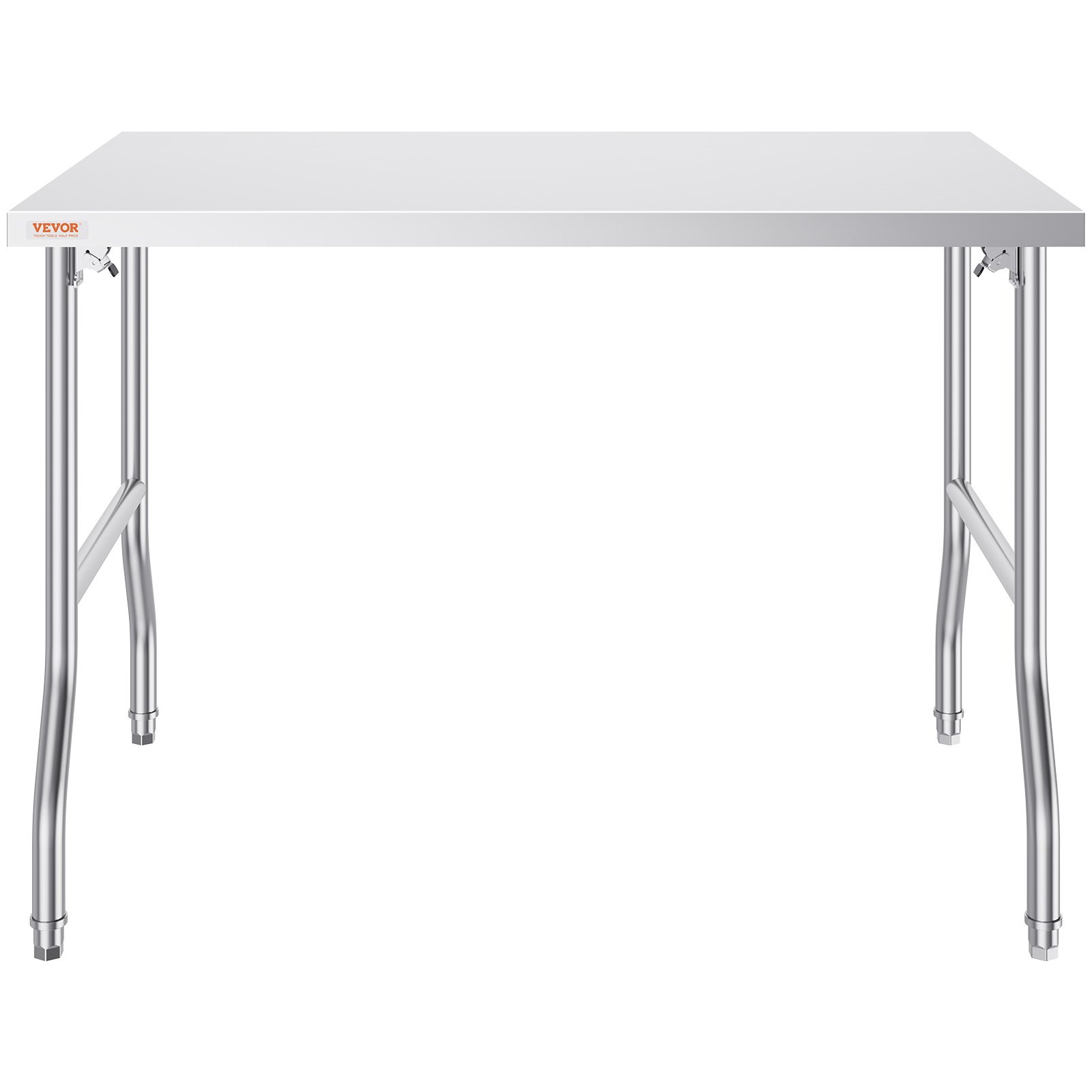 Mesa de preparación comercial plegable VEVOR con cubierta de acero inoxidable y patas resistentes.