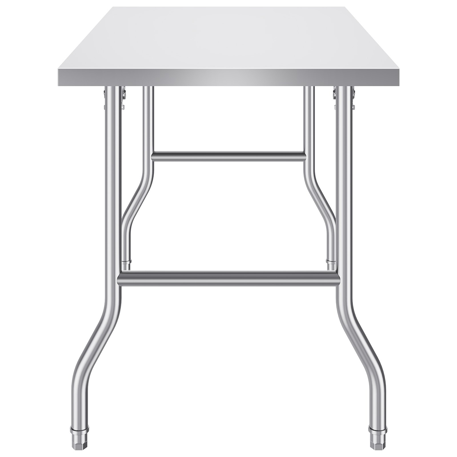 Mesa de preparación comercial plegable VEVOR con estructura de acero inoxidable y superficie plana.