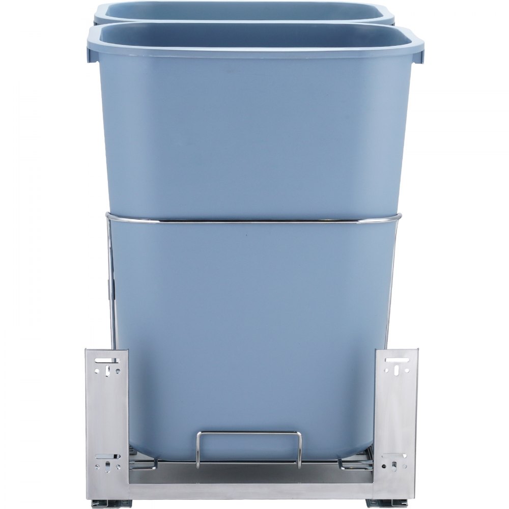Cubo de basura extraíble VEVOR con dos contenedores azules y marco de acero inoxidable.