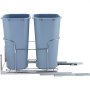 Unidad de basura extraíble VEVOR con dos contenedores azules y marco de metal sobre rieles deslizantes, vista frontal.