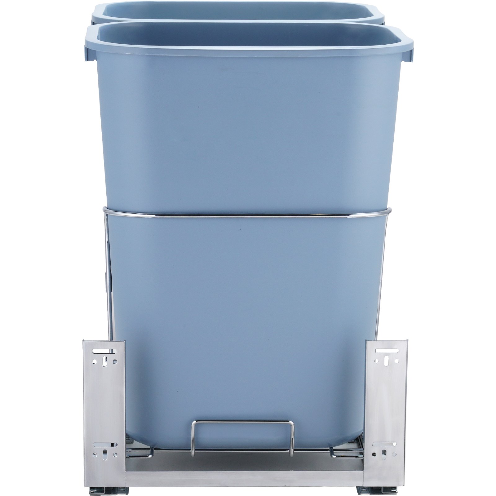 Cubo de basura extraíble VEVOR con dos contenedores azules y marco de acero inoxidable.