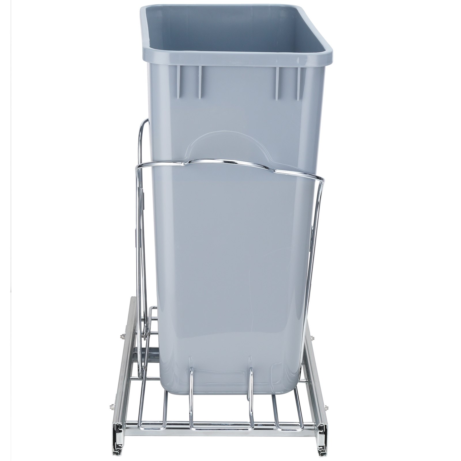 Cubo de basura extraíble VEVOR con contenedor gris, marco deslizante cromado y contenedor de plástico. Ideal para cocinas.