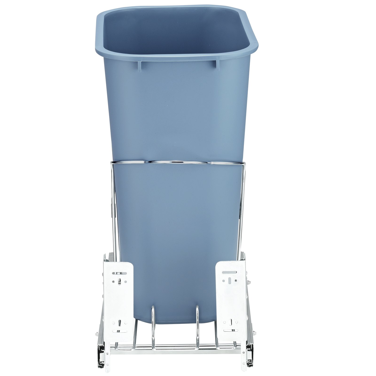 Cubo de basura extraíble VEVOR con contenedor azul y marco cromado, ideal para muebles de cocina.