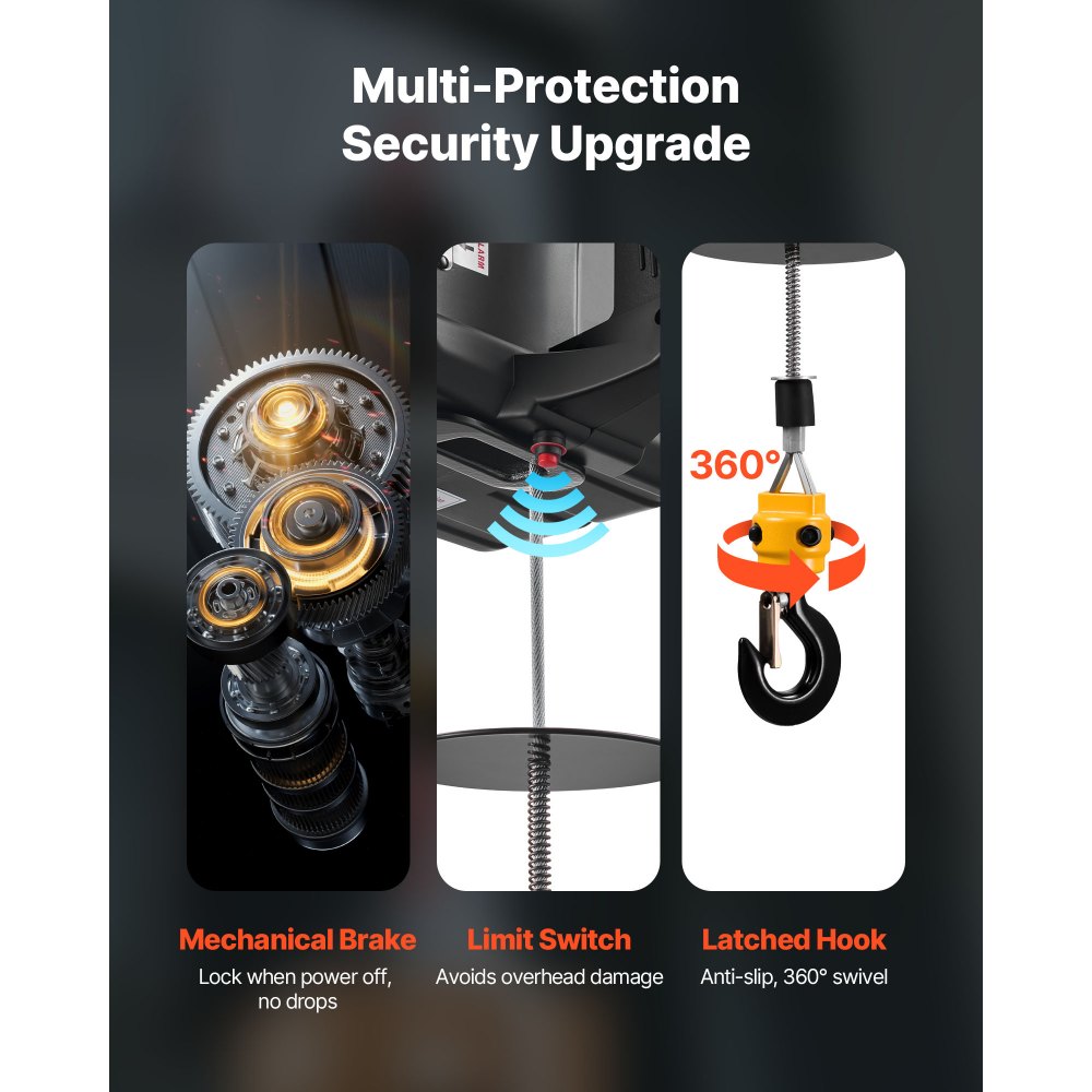 Cabrestante eléctrico 2 en 1 VEVOR, capacidad de 1100 lb, grúa portátil de 1500 W, altura de elevación de 25 pies, 16,4 pies/min con control remoto manual y con cable para fábricas, almacenes y garajes.