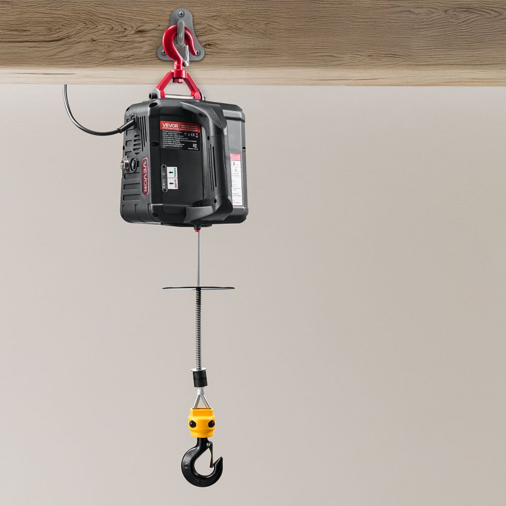Cabrestante eléctrico 2 en 1 VEVOR, capacidad de 1100 lb, grúa portátil de 1500 W, altura de elevación de 25 pies, 16,4 pies/min con control remoto manual y con cable para fábricas, almacenes y garajes.