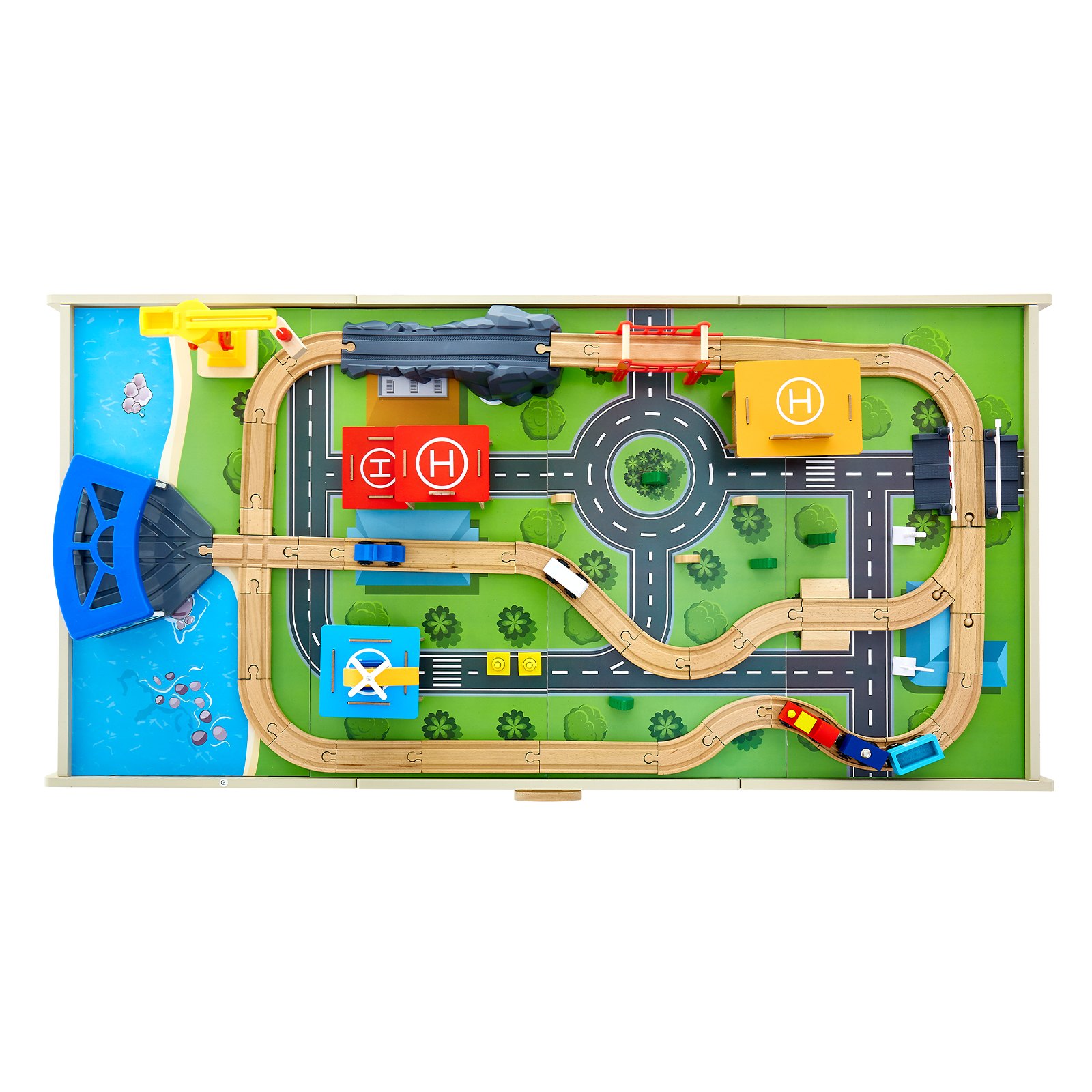 Mesa de tren VEVOR, 62 piezas multicolores de madera para actividades infantiles con cajón grande, juego de tren de madera 3 en 1 para jugar, dibujar, leer y comer, juego de juguetes creativos para niños mayores de 3 años.