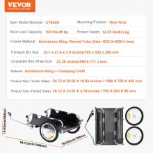 VEVOR Remolque de carga para bicicletas, capacidad de carga de 100 libras, carrito para bicicletas de alta resistencia, almacenamiento compacto plegable y liberación rápida con enganche universal, ruedas de 16 pulgadas, reflectores seguros, se adapta a ruedas de bicicleta de 22 a 28 pulgadas