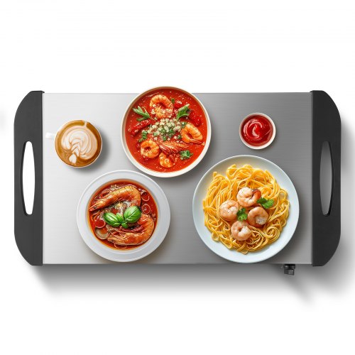 Bandeja eléctrica VEVOR para calentar alimentos, bandejas para bufé, bandejas con control de temperatura ajustable, calentador de alimentos portátil de acero inoxidable, placa calefactora perfecta para fiestas, catering y festividades.