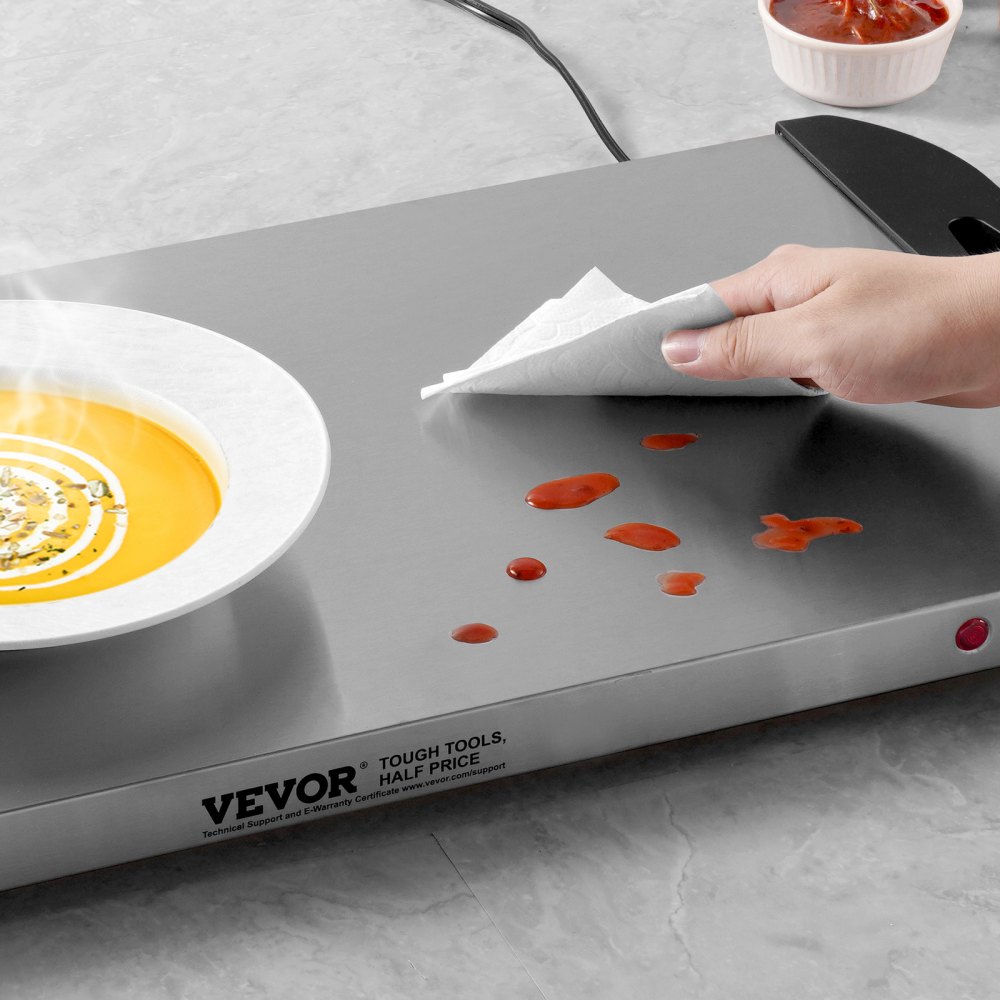 Bandeja eléctrica VEVOR para calentar alimentos, bandejas para bufé, bandejas con control de temperatura ajustable, calentador de alimentos portátil de acero inoxidable, placa calefactora perfecta para fiestas, catering y festividades.