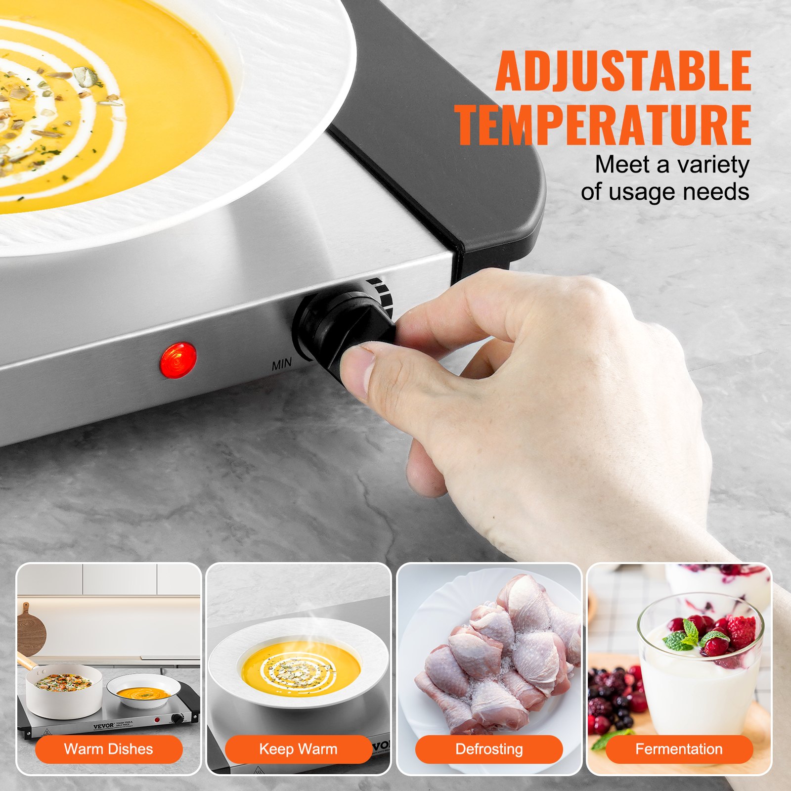 Bandeja eléctrica VEVOR para calentar alimentos, bandejas para bufé, bandejas con control de temperatura ajustable, calentador de alimentos portátil de acero inoxidable, placa calefactora perfecta para fiestas, catering y festividades.