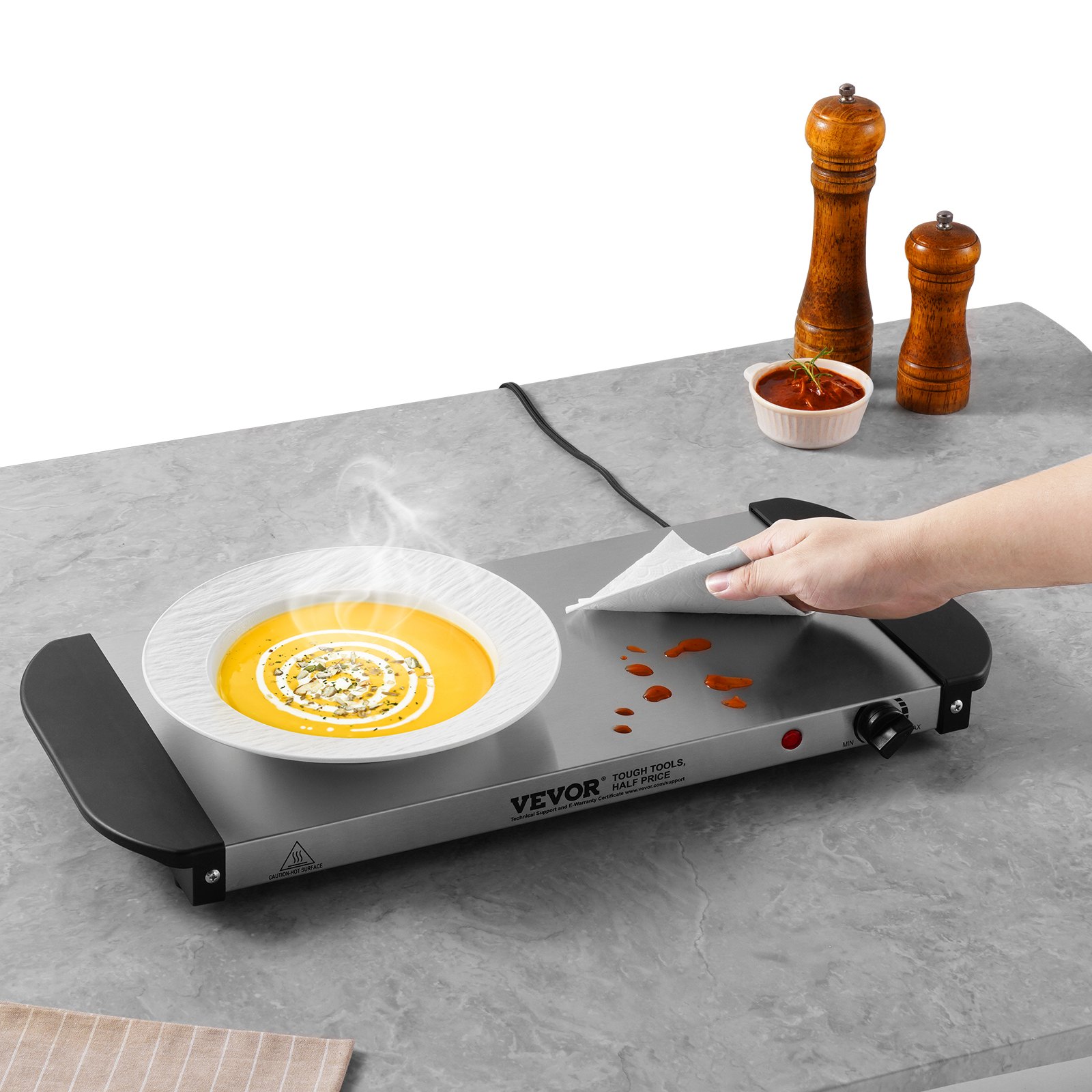 Bandeja eléctrica VEVOR para calentar alimentos, bandejas para bufé, bandejas con control de temperatura ajustable, calentador de alimentos portátil de acero inoxidable, placa calefactora perfecta para fiestas, catering y festividades.