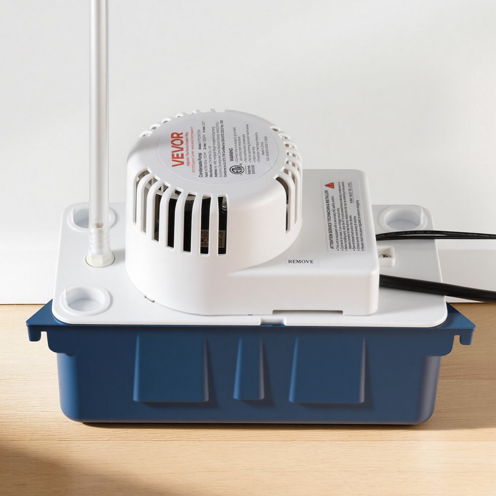 Bomba de condensado VEVOR, 1/33 HP, 100 GPH, elevación de 22 pies, 115 V. Bomba automática de eliminación de condensado con interruptor de seguridad y tubería de 20 pies, para aire acondicionado, deshumidificador, HVAC, horno y drenaje de agua de máquina de hielo.