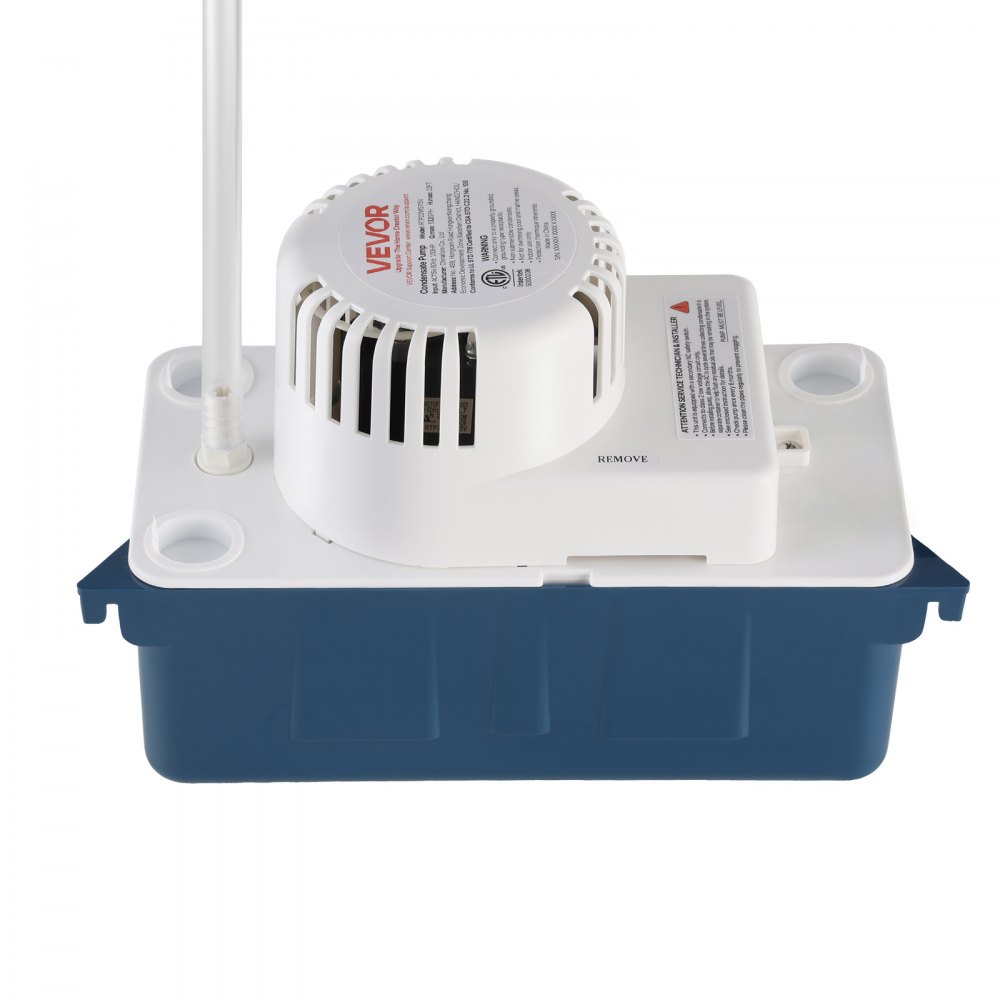Bomba de condensado VEVOR, 1/33 HP, 100 GPH, elevación de 22 pies, 115 V. Bomba automática de eliminación de condensado con interruptor de seguridad y tubería de 20 pies, para aire acondicionado, deshumidificador, HVAC, horno y drenaje de agua de máquina de hielo.