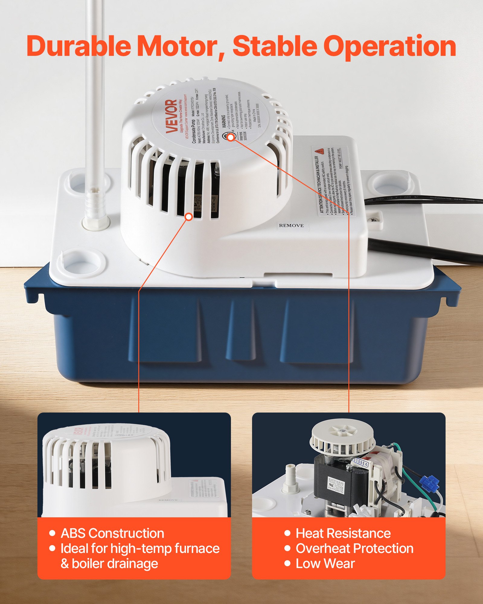 Bomba de condensado VEVOR, 1/33 HP, 100 GPH, elevación de 22 pies, 115 V. Bomba automática de eliminación de condensado con interruptor de seguridad y tubería de 20 pies, para aire acondicionado, deshumidificador, HVAC, horno y drenaje de agua de máquina de hielo.