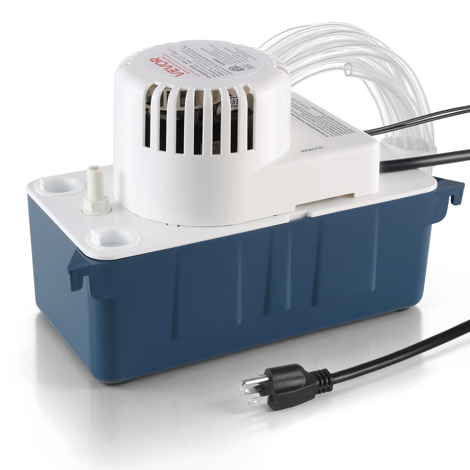 Bomba de condensado VEVOR, 1/33 HP, 100 GPH, elevación de 22 pies, 115 V. Bomba automática de eliminación de condensado con interruptor de seguridad y tubería de 20 pies, para aire acondicionado, deshumidificador, HVAC, horno y drenaje de agua de máquina de hielo.