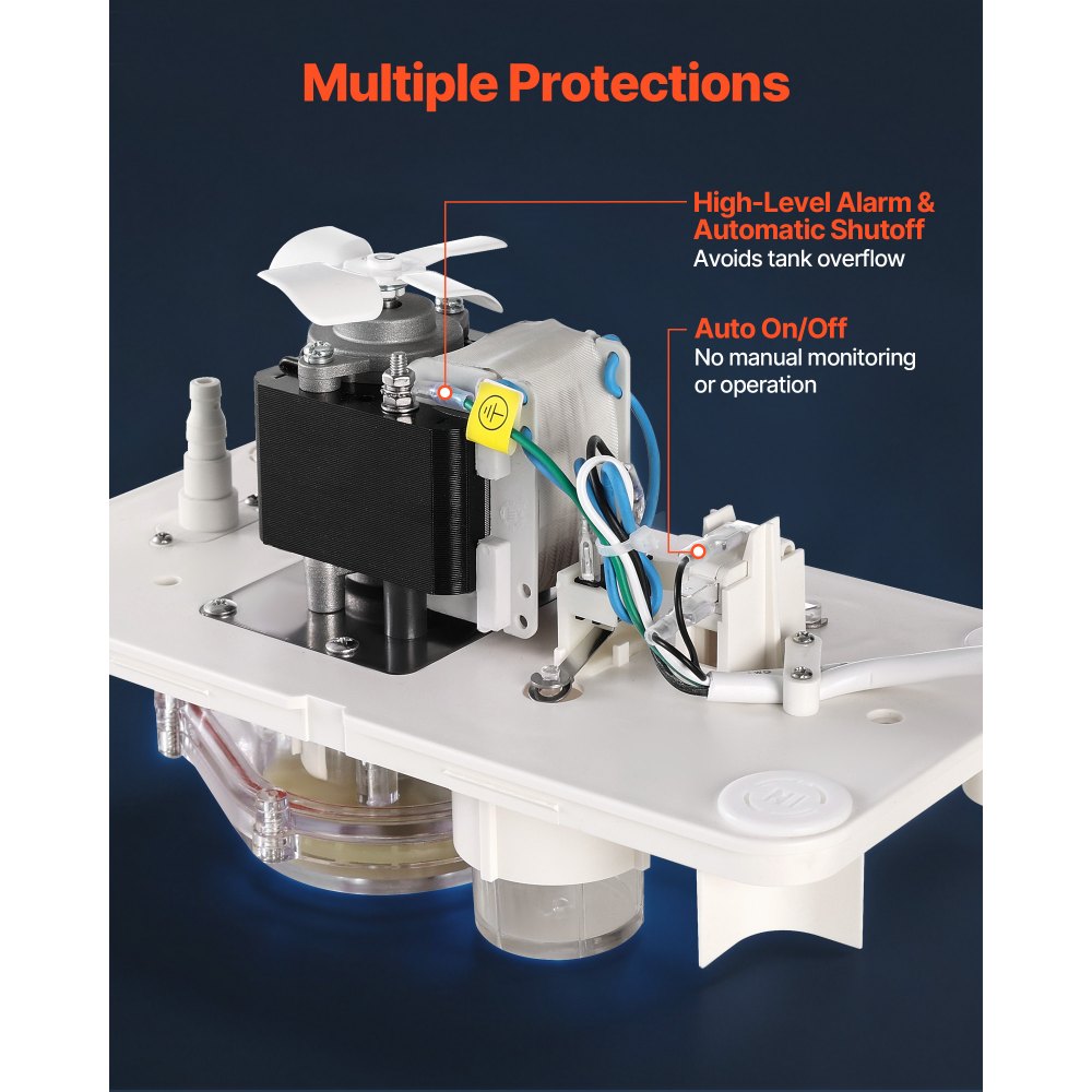 Bomba de condensado VEVOR, 1/12 HP, 90 GPH, elevación de 20 pies, bomba automática de eliminación de condensado de CA de 115 V con interruptor de seguridad, tubería de 20 pies, para aire acondicionado, deshumidificador, HVAC, horno, drenaje de agua de máquina de hielo.