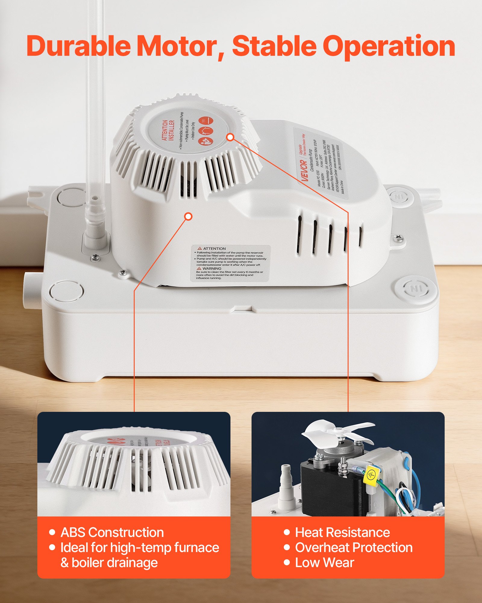 Bomba de condensado VEVOR, 1/12 HP, 90 GPH, elevación de 20 pies, bomba automática de eliminación de condensado de CA de 115 V con interruptor de seguridad, tubería de 20 pies, para aire acondicionado, deshumidificador, HVAC, horno, drenaje de agua de máquina de hielo.