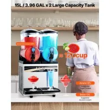 Máquina comercial para hacer granizados, tanque de 15 L x 2, para hacer margaritas, batidos y bebidas congeladas