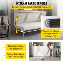 VEVOR Murphy - Mecanismo de resortes de pared para montaje de alta resistencia, kit de bricolaje para cama Queen Twin (horizontal), color blanco