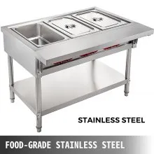 VEVOR Calentador de alimentos eléctrico comercial 3 ollas mesa de vapor calentador de alimentos 18 cuartos/sartén con tapas con tabla de cortar de 7 pulgadas mesa de vapor de acero inoxidable de grado alimenticio mostrador de servir 110 V 1500 W para restaurante