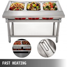 VEVOR Calentador de alimentos eléctrico comercial 3 ollas mesa de vapor calentador de alimentos 18 cuartos/sartén con tapas con tabla de cortar de 7 pulgadas mesa de vapor de acero inoxidable de grado alimenticio mostrador de servir 110 V 1500 W para restaurante