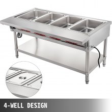 VEVOR Calentador de alimentos de mesa de vapor 4 ollas Calentador de alimentos de mesa de vapor 18 cuartos/sartén con tapas con tabla de cortar de 7 pulgadas Calentador de alimentos eléctrico comercial Bain Marie Buffet Mostrador de servicio de vapor 110 V 2000 W