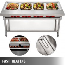 VEVOR Calentador de alimentos de mesa de vapor 4 ollas Calentador de alimentos de mesa de vapor 18 cuartos/sartén con tapas con tabla de cortar de 7 pulgadas Calentador de alimentos eléctrico comercial Bain Marie Buffet Mostrador de servicio de vapor 110 V 2000 W