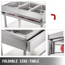 VEVOR Calentador de alimentos de mesa de vapor 4 ollas Calentador de alimentos de mesa de vapor 18 cuartos/sartén con tapas con tabla de cortar de 7 pulgadas Calentador de alimentos eléctrico comercial Bain Marie Buffet Mostrador de servicio de vapor 110 V 2000 W