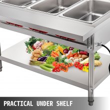 VEVOR Calentador de alimentos de mesa de vapor 4 ollas Calentador de alimentos de mesa de vapor 18 cuartos/sartén con tapas con tabla de cortar de 7 pulgadas Calentador de alimentos eléctrico comercial Bain Marie Buffet Mostrador de servicio de vapor 110 V 2000 W