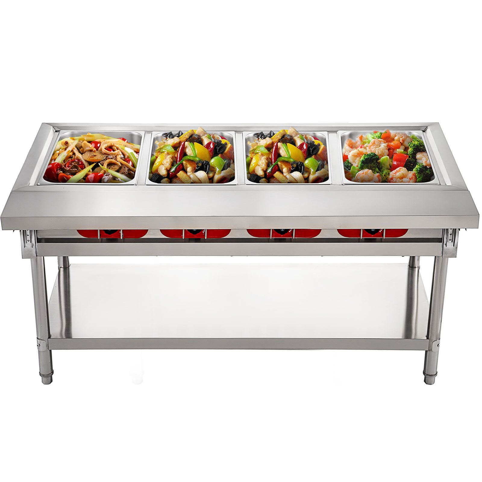 Calentador de alimentos VEVOR para mesa de vapor, 4 ollas, 18 cuartos de galón/bandeja con tapas y tabla de cortar de 7 pulgadas, calentador de alimentos eléctrico comercial, para servir al vapor, 110 V, 2000 W
