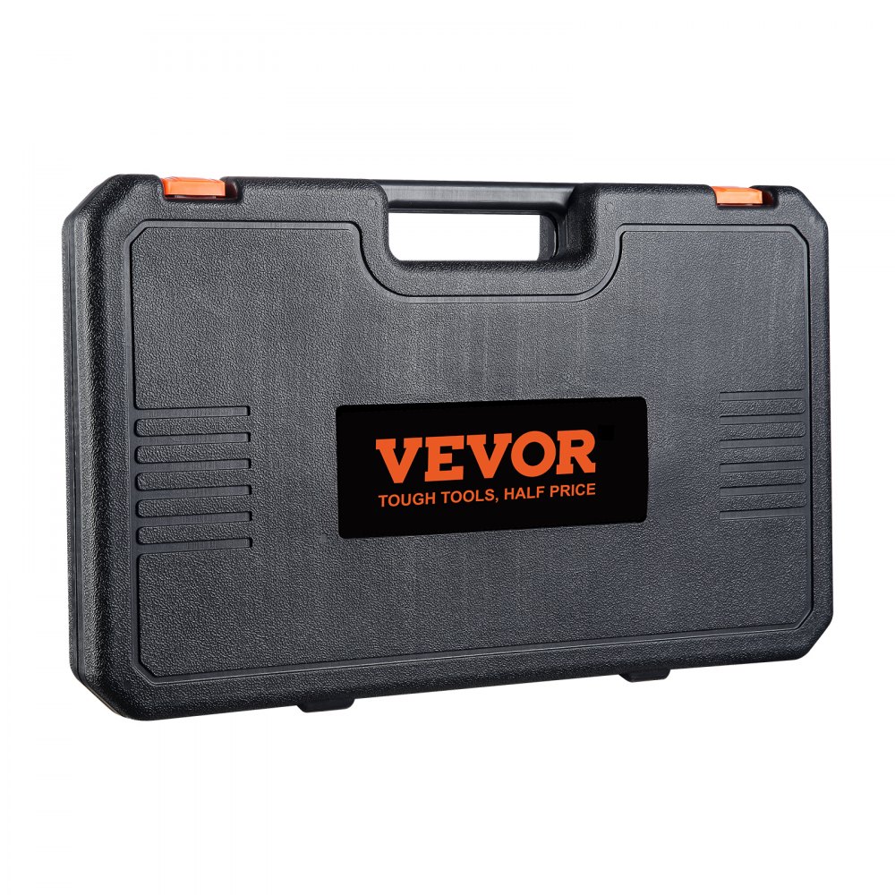 Juego de vasos de impacto VEVOR en estuche negro con pestillos y asa de color naranja.