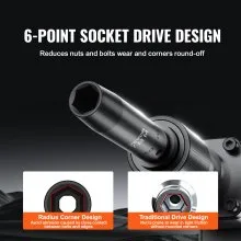 VEVOR Juego de llaves de vaso de impacto con impulsor de 1/2", juego de llaves de vaso de 33 piezas SAE 3/8"-1" y métricas de 10-24 mm, aleación de acero Cr-V de 6 puntos para reparación de automóviles, marcas de tamaño fáciles de leer, construcción resistente, Incluye estuche de almacenamiento