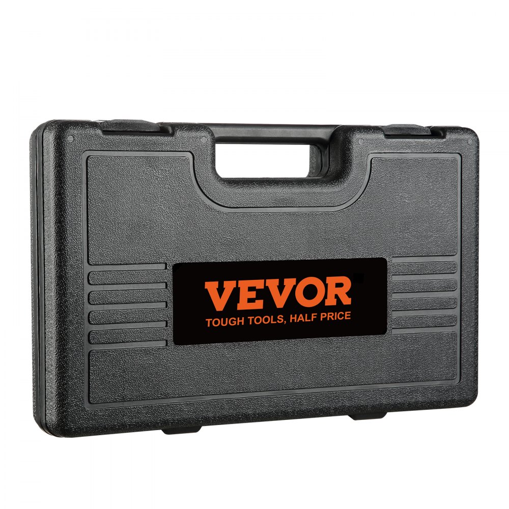 Estuche de transporte negro con el logotipo y el eslogan de VEVOR en color naranja, que muestra el juego de vasos de impacto de VEVOR.