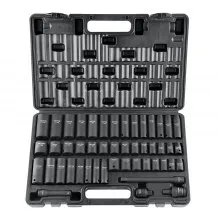 VEVOR Juego de vasos de impacto con accionamiento de 3/8", juego de vasos de 48 piezas SAE (5/16" -3/4") y métrico (8-22 mm) Barra de extensión de accionamiento Cr-V de 6 puntos Junta universal y adaptador de taladro eléctrico Incluye estuche de almacenamiento