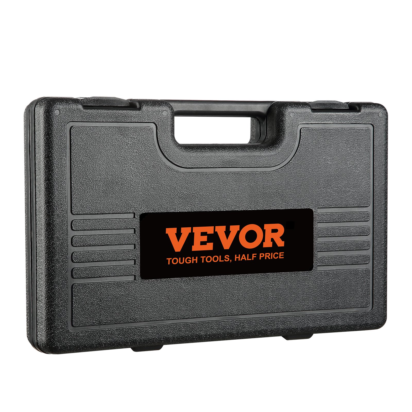Estuche de transporte negro con el logotipo y el eslogan de VEVOR en color naranja, que muestra el juego de vasos de impacto de VEVOR.